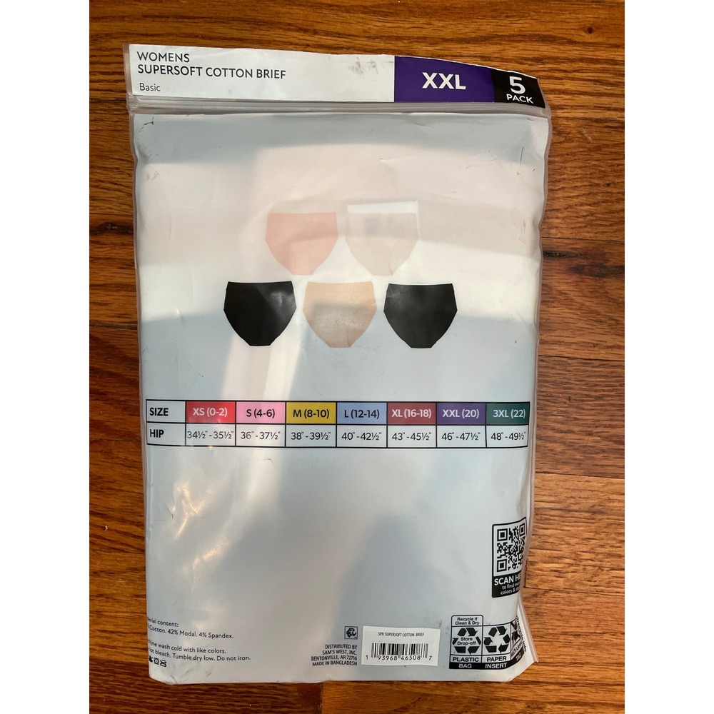 Member's Mark Womens Supersoft Cotton Brief 5 Pack XXL 20 Black Nude White Pink‎ - Picture 4 of 7